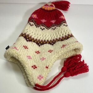Abercrombie & Fitch Red and Cream Knit Hat